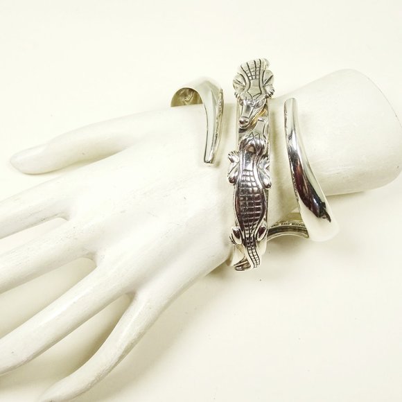 Barry Kieselstein-Cord Sterling Silver Alligators W/Diamond Eyes Cuff Bracelet - Picture 11 of 11